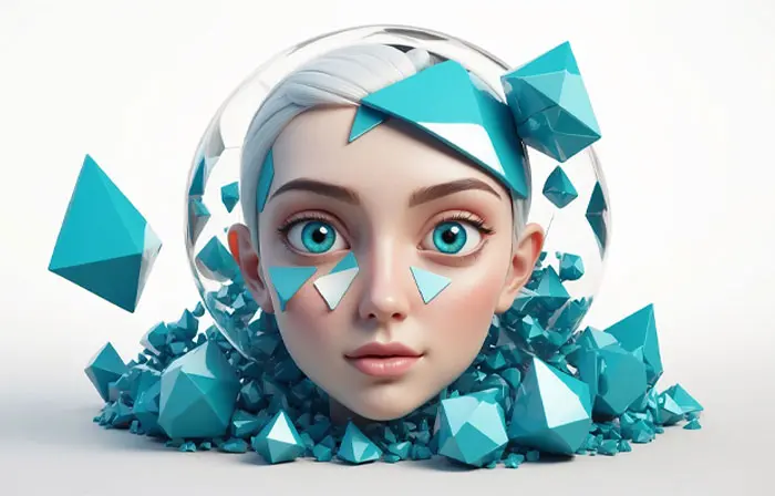 Women with Crystal on Her Face Cute 3D Character Illustration